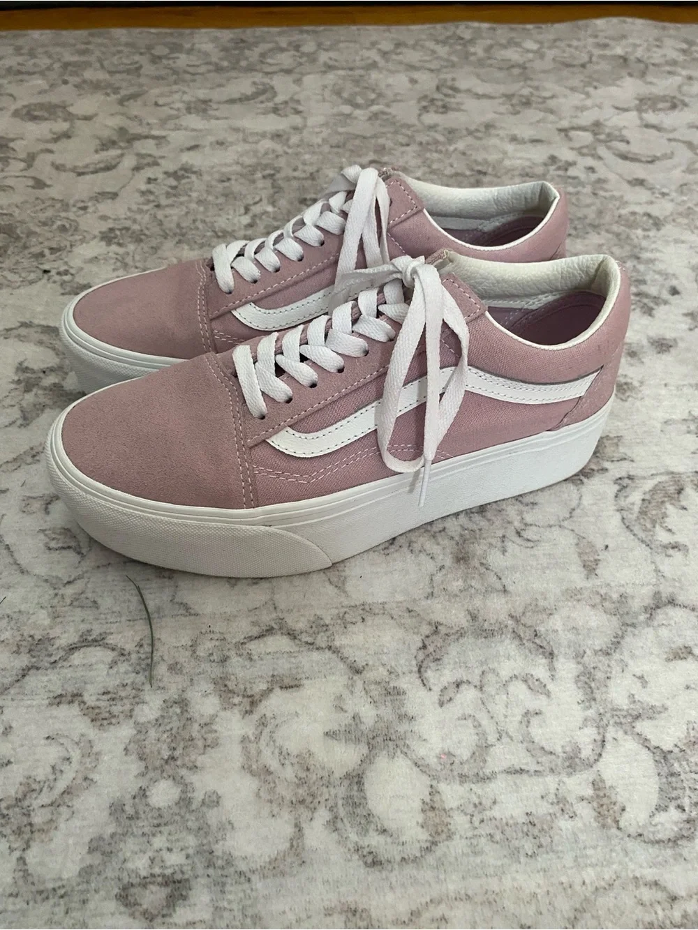 Vans Women's Pale Pink Suede Platform Sneakers with White Side Stripe